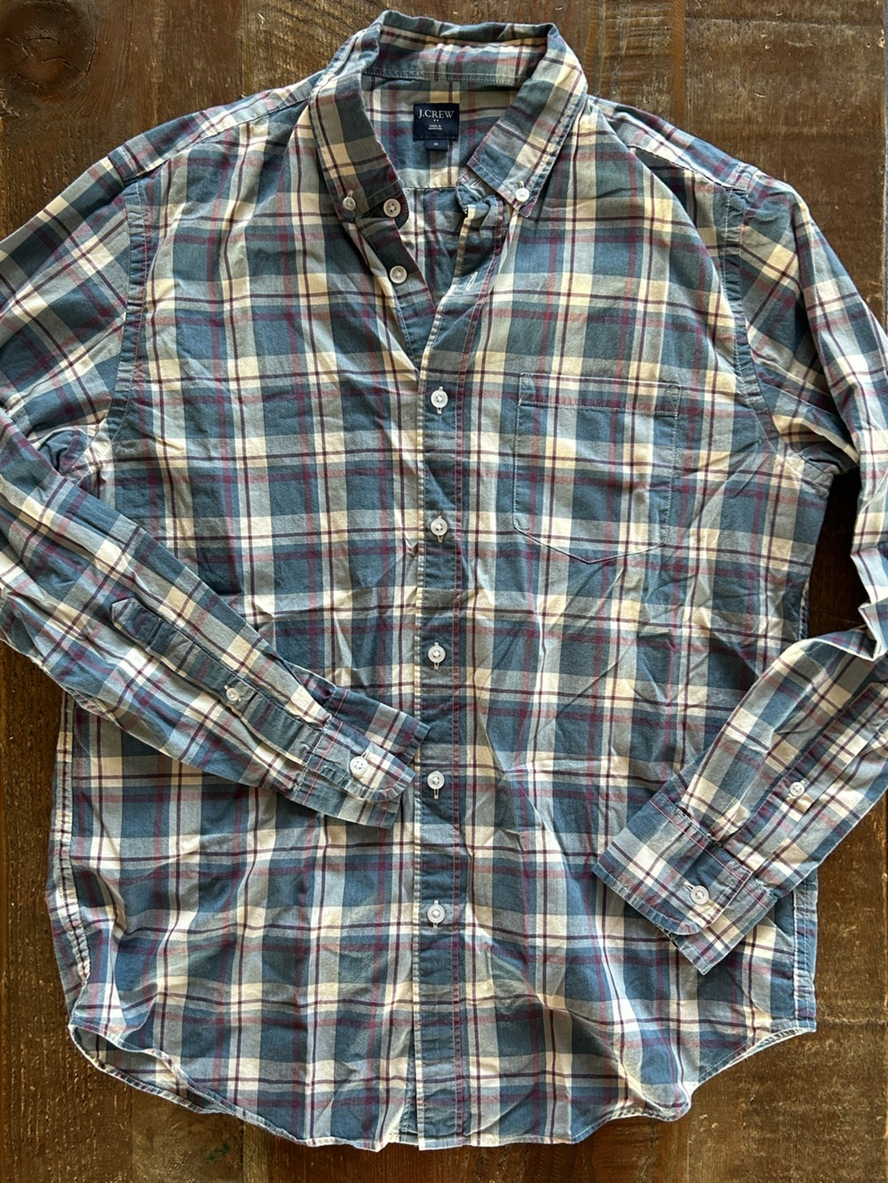 J Crew Men’s Blue Purple Plaid Classic Fit Long Sleeve Button Down Shirt Medium